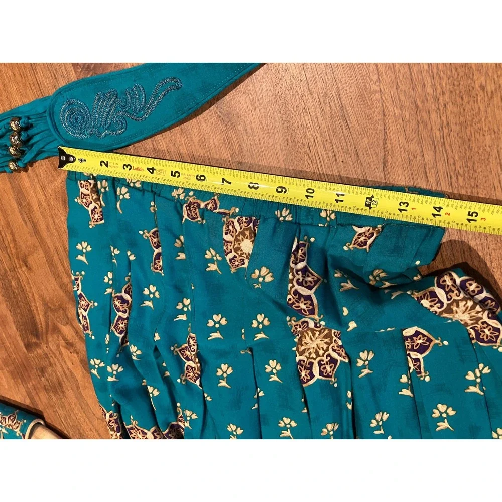 Howard Wolf Vintage 3-Piece Set Teal Gold Paisley‎ Quilted Vest Skirt Blouse 12